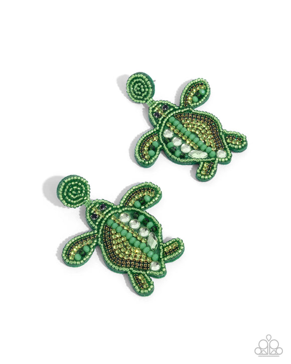 Turtle Tapestry - Green - Paparazzi Accessories - Earring - Jewelry with Erin Binford