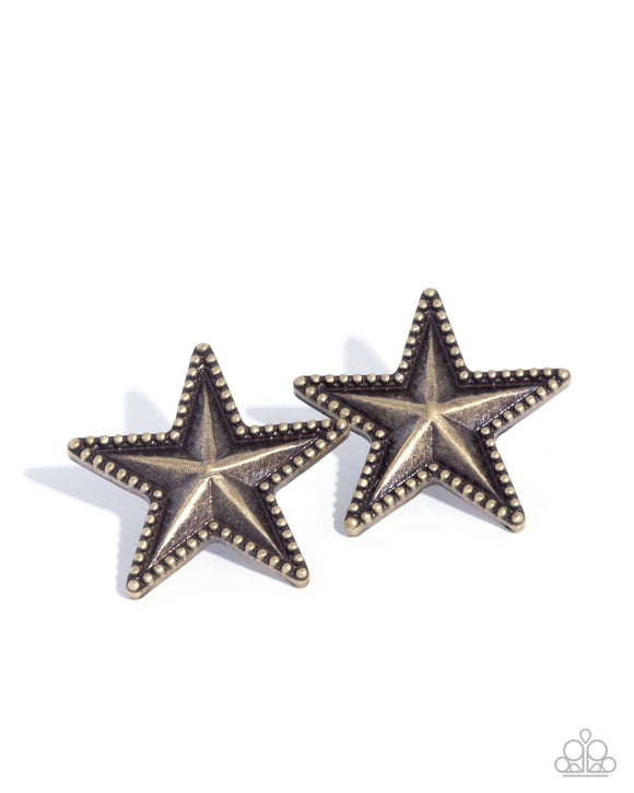 Staunch Studs - Brass -  Paparazzi Accessories - Earring - Jewelry with Erin Binford