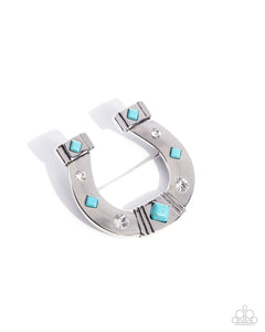 Horseshoe Horizon - Blue - Paparazzi Accessories- Brooch - Jewelry with Erin Binford