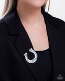 Horseshoe Horizon - Blue - Paparazzi Accessories- Brooch - Jewelry with Erin Binford