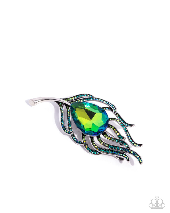 Peacock Pedigree - Green - Paparazzi Accessories - Brooch - Jewelry with Erin Binford