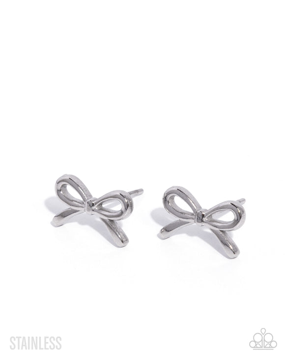 BOW The Line - Silver - Paparazzi Accessories - Earring