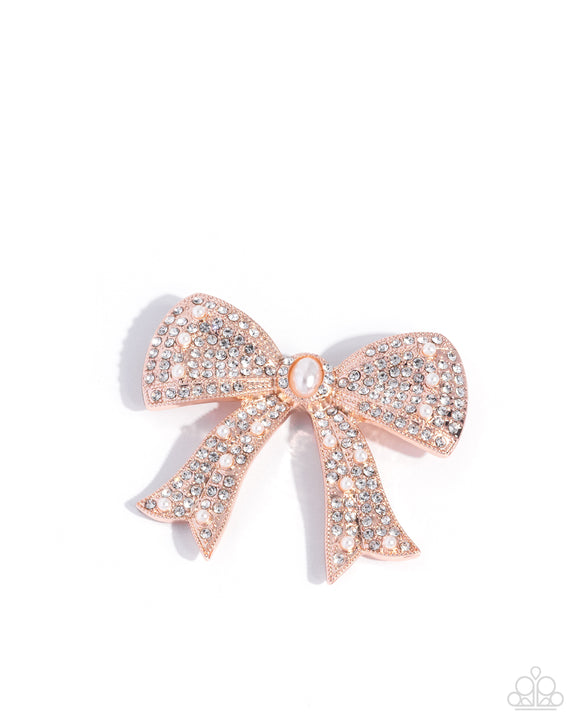 Bow Bravado - Rose Gold - Paparazzi Accessories - Brooch