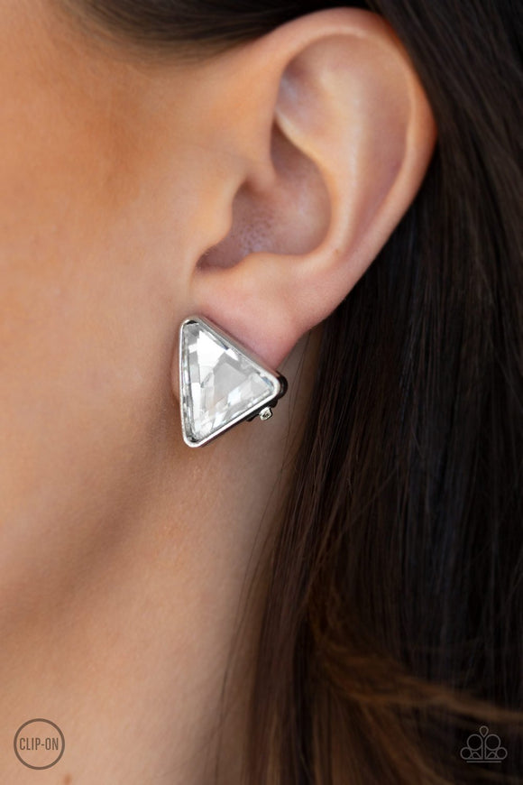 Timeless in Triangles-White - Paparazzi Accessories - Earring - Jewelry with Erin Binford
