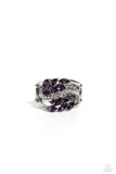 Clusters of amethyst marquise-cut crystals flank a wavy band of dainty white rhinestones atop the finger. The amethyst crystals fall into a leafy pattern, adding a touch of earthy elegance to the luminously layered look. Features a stretchy band for a flexible fit.