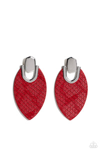 Featuring python-like texture, an oval Fire Whirl leather frame attaches to a bold silver fitting, creating a wild lure. Earring attaches to a standard post fitting.  Sold as one pair of post earrings.