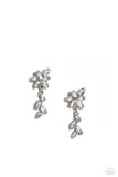 Encased in glistening silver fittings, a glittery collection of marquise cut rhinestones blooms into a brilliant flower. A cascading frame of matching marquise cut rhinestones trickles from the bottom of the sparkling floral frame, adding enchanting movement to the standalone post. Earring attaches to a standard post fitting.