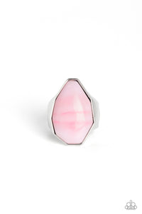 Featuring a glossy finish, an asymmetrical pink acrylic bead, patterned with accents of darker pink, is pressed into a sleek silver frame for an attention-grabbing pop of youthful color atop the finger. Features a stretchy band for a flexible fit.