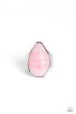 Featuring a glossy finish, an asymmetrical pink acrylic bead, patterned with accents of darker pink, is pressed into a sleek silver frame for an attention-grabbing pop of youthful color atop the finger. Features a stretchy band for a flexible fit.